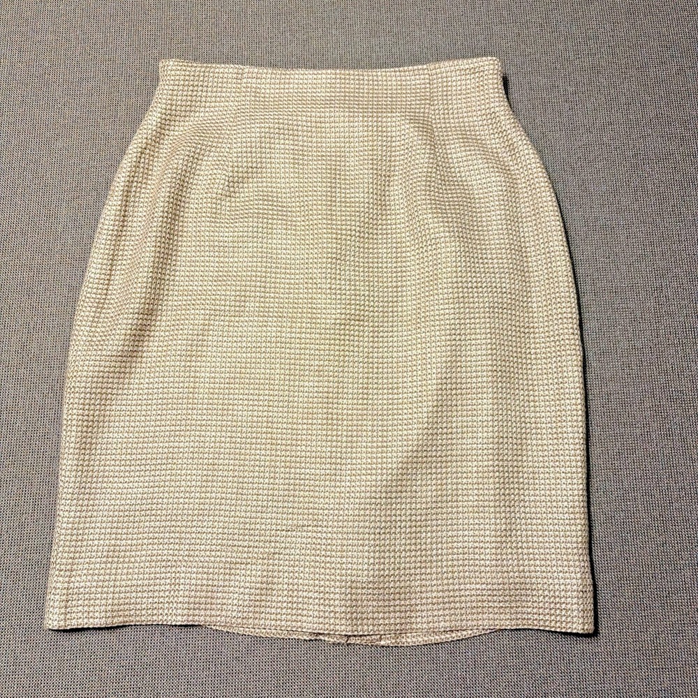 Rena Rowan Textured Tweed Pencil Skirt Cream Midi Career Office Old Money Chic 8